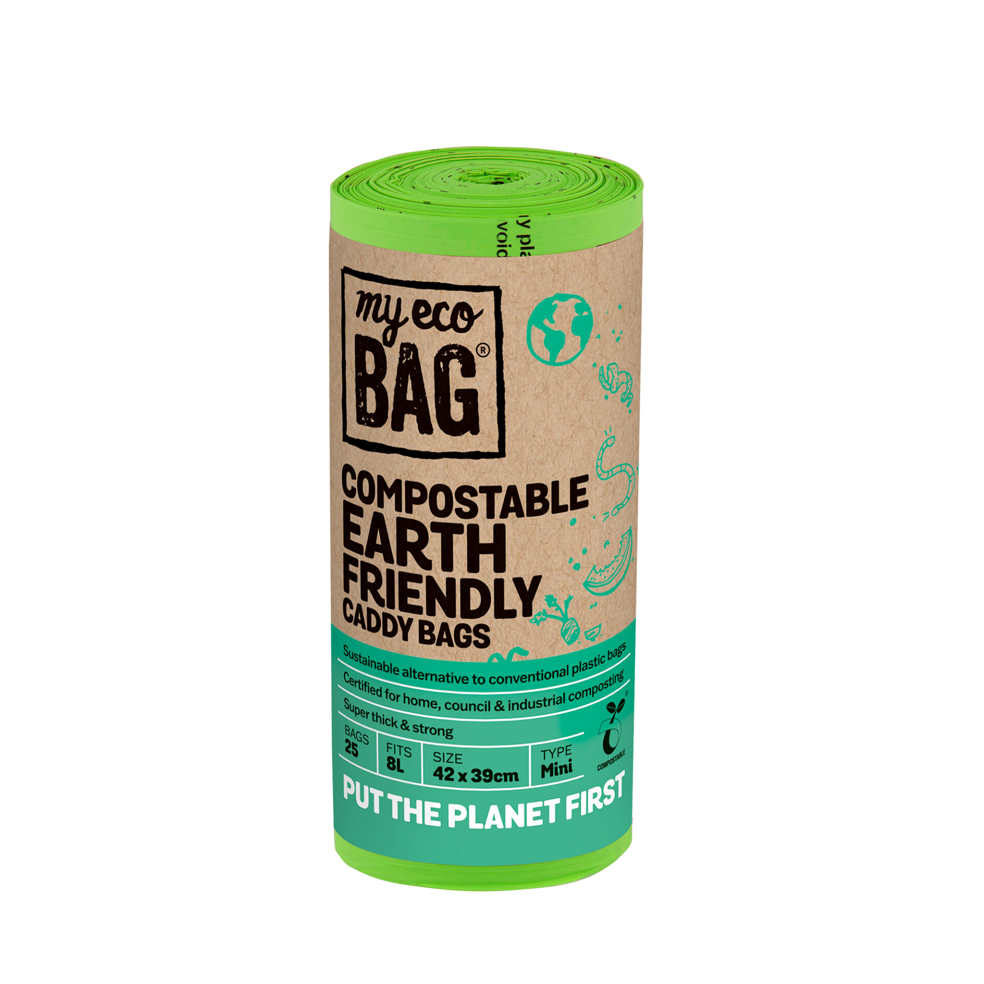 Lime Green Compostable Caddy Bags 8L